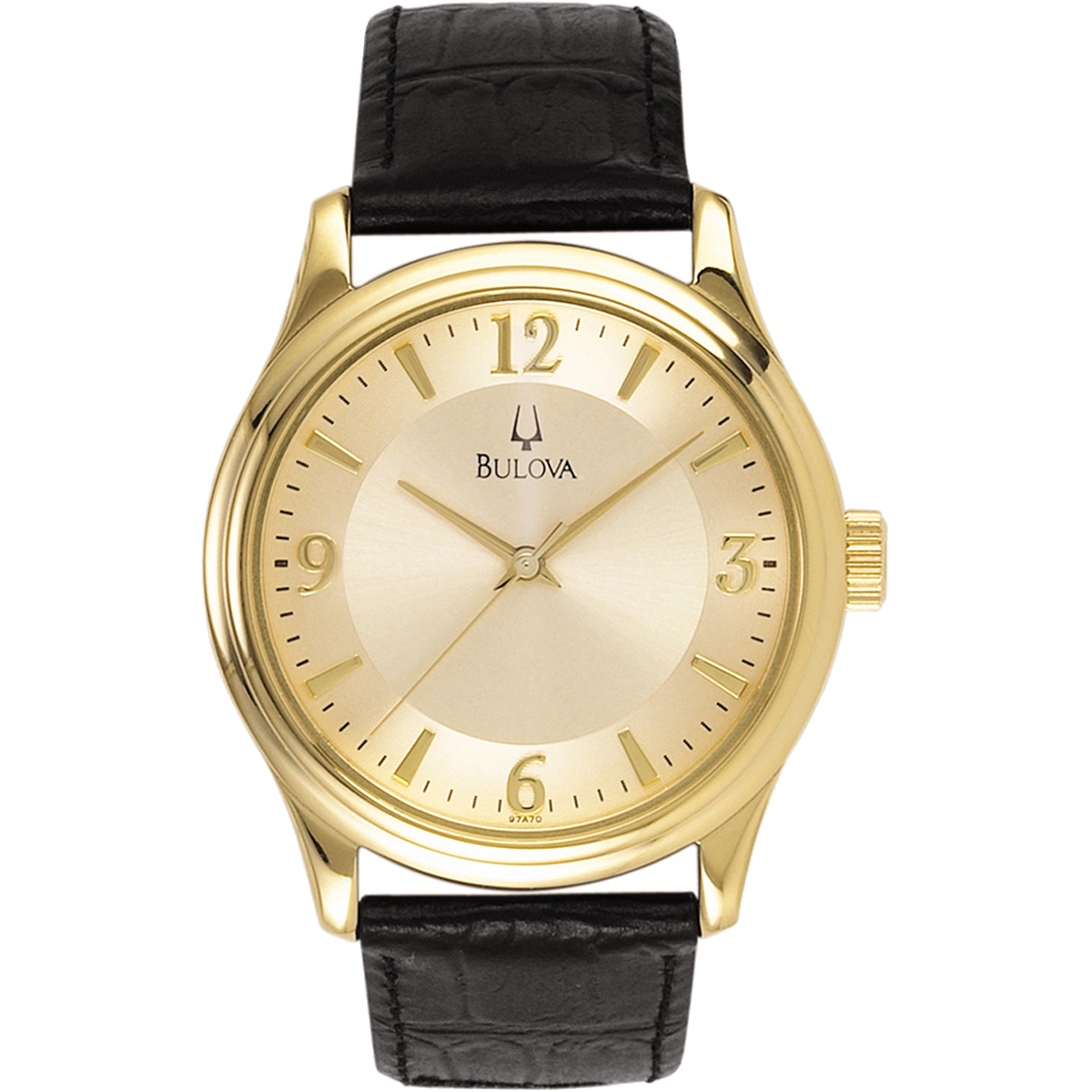 Picture of Bulova Watches Round Gilt Dial Men's Watch W/Black Leather Strap
