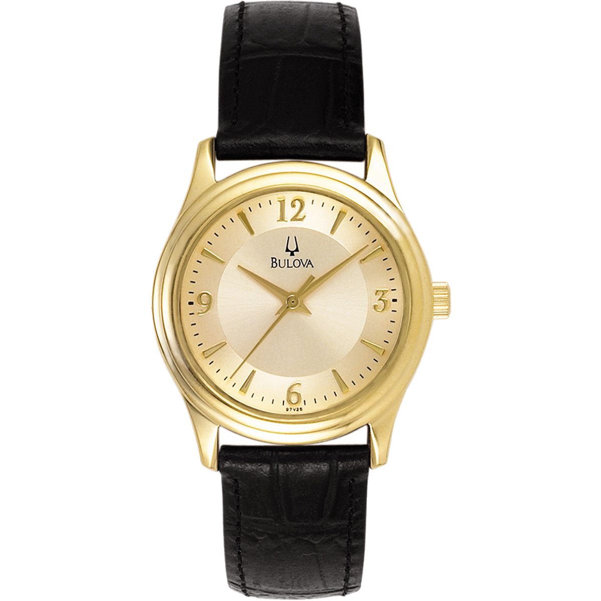 Picture of Bulova Watches Round Gilt Dial Women's Watch W/Black Leather Strap