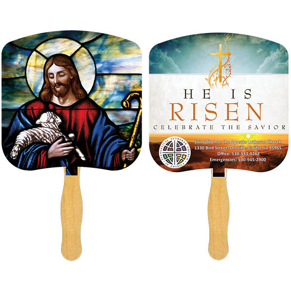 Picture of Jesus the Good Shepherd Fan with a Four Color Process Imprint