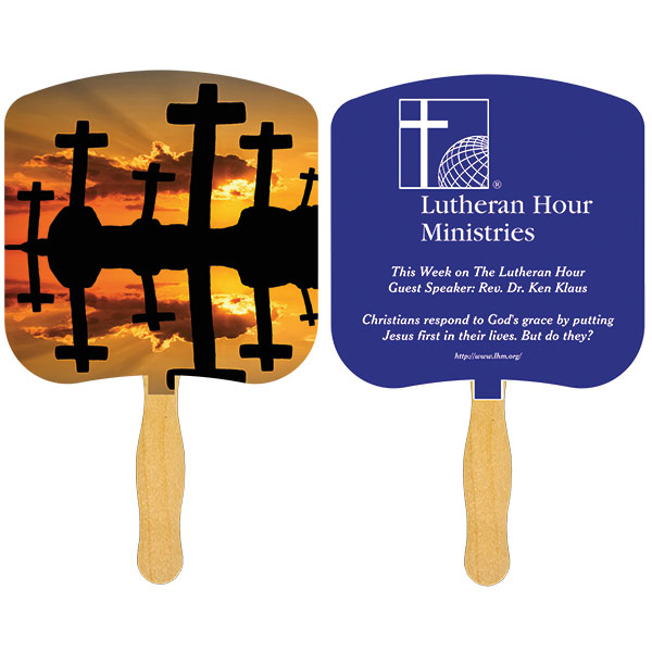 Picture of Religious Hand Fan/ Crosses at Sunset