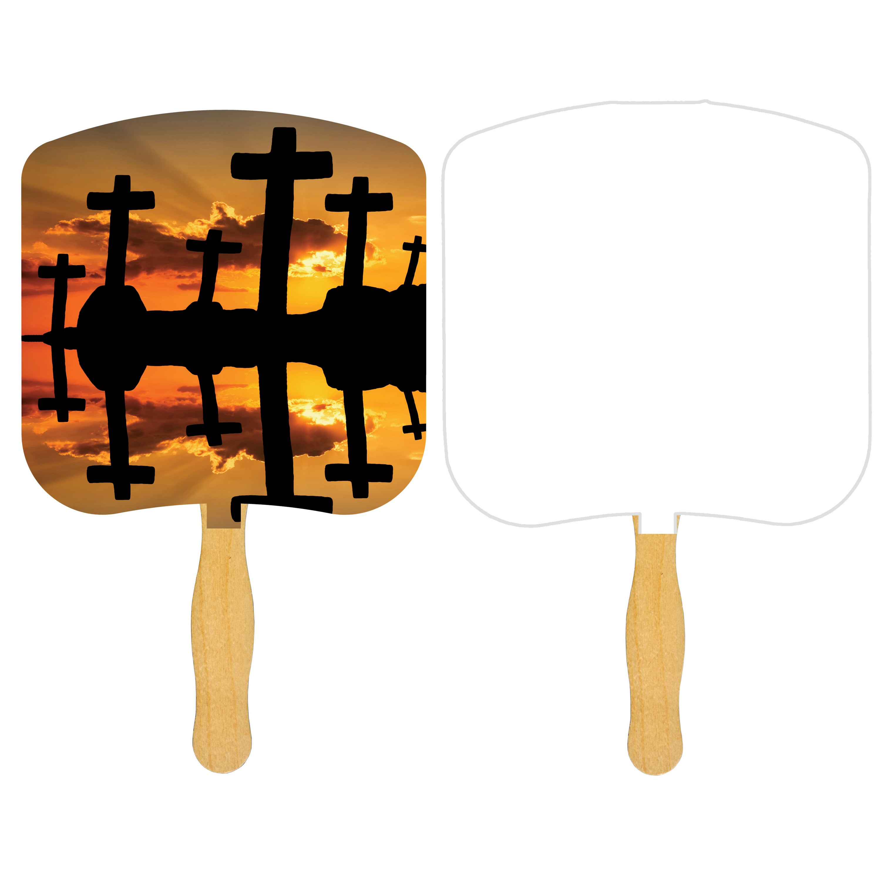 Picture of Religious Hand Fan/ Crosses at Sunset with Four Color Process Imprint