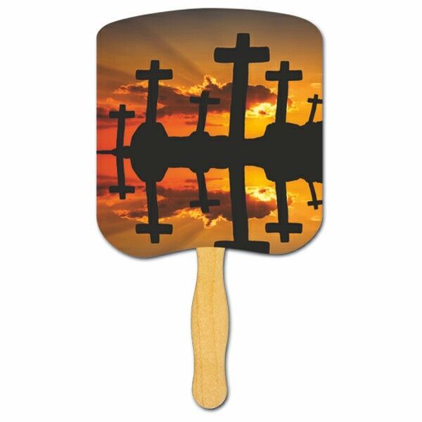 Picture of Religious Hand Fan/ Crosses at Sunset with Four Color Process Imprint