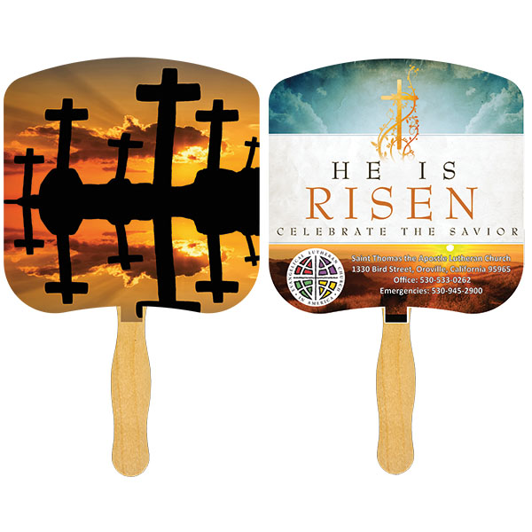 Picture of Religious Hand Fan/ Crosses at Sunset with Four Color Process Imprint