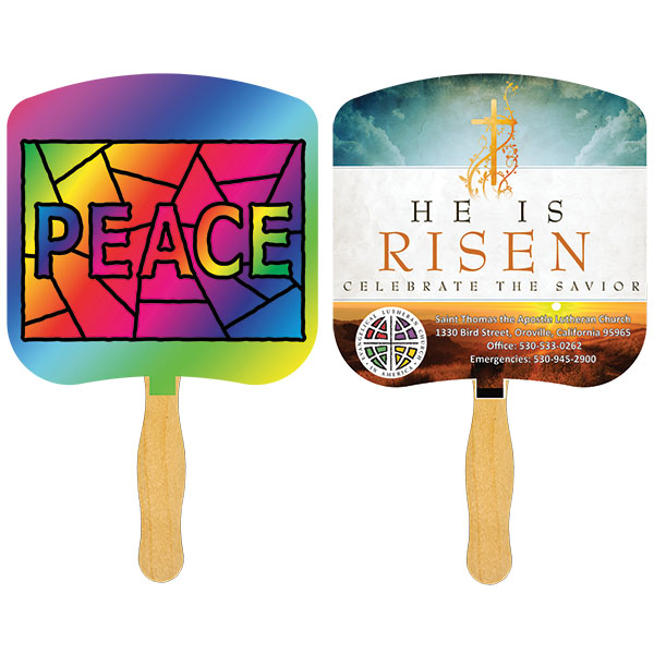 Picture of Religious Hand Fan/ Peace Stained Glass with Four Color Process Imprint