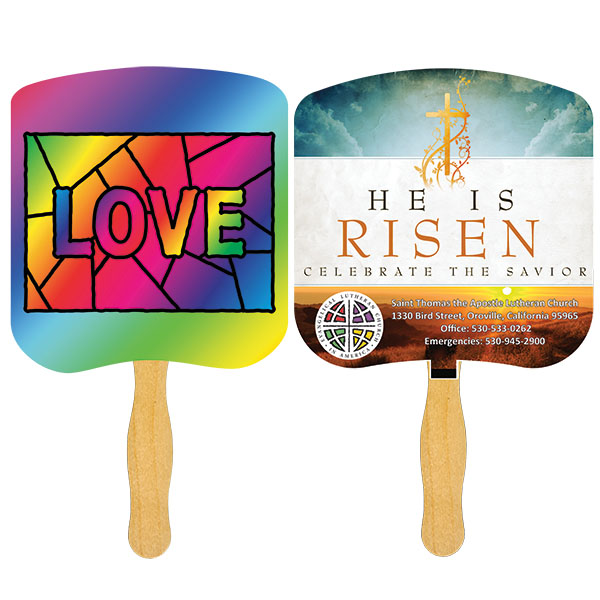 Picture of Religious Hand Fan/ Love Stained Glass with Four Color Process Imprint