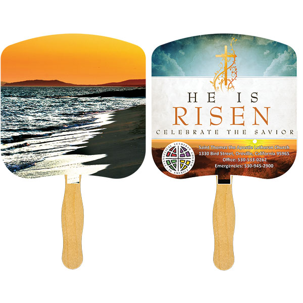 Picture of Religious Hand Fan/ Shoreline at Sunset with Four Color Process Imprint