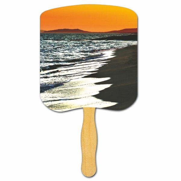 Picture of Religious Hand Fan/ Shoreline at Sunset with Four Color Process Imprint