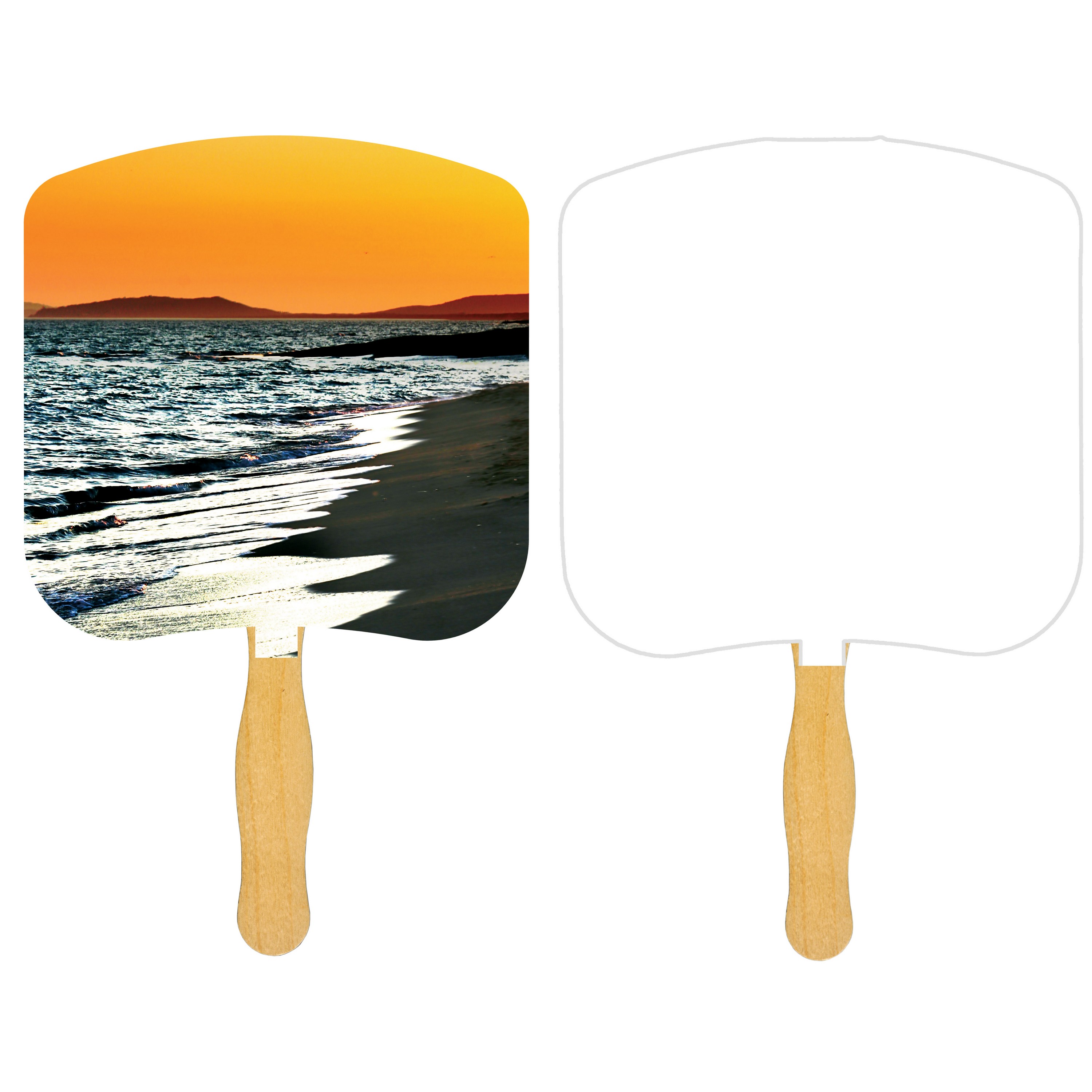 Picture of Religious Hand Fan/ Shoreline at Sunset with Four Color Process Imprint