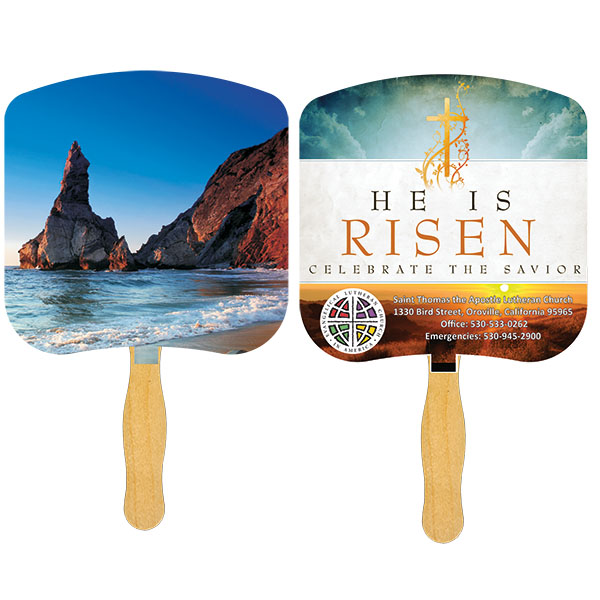 Picture of Religious Hand Fan/ Shoreline at Daytime with Four Color Process Imprint