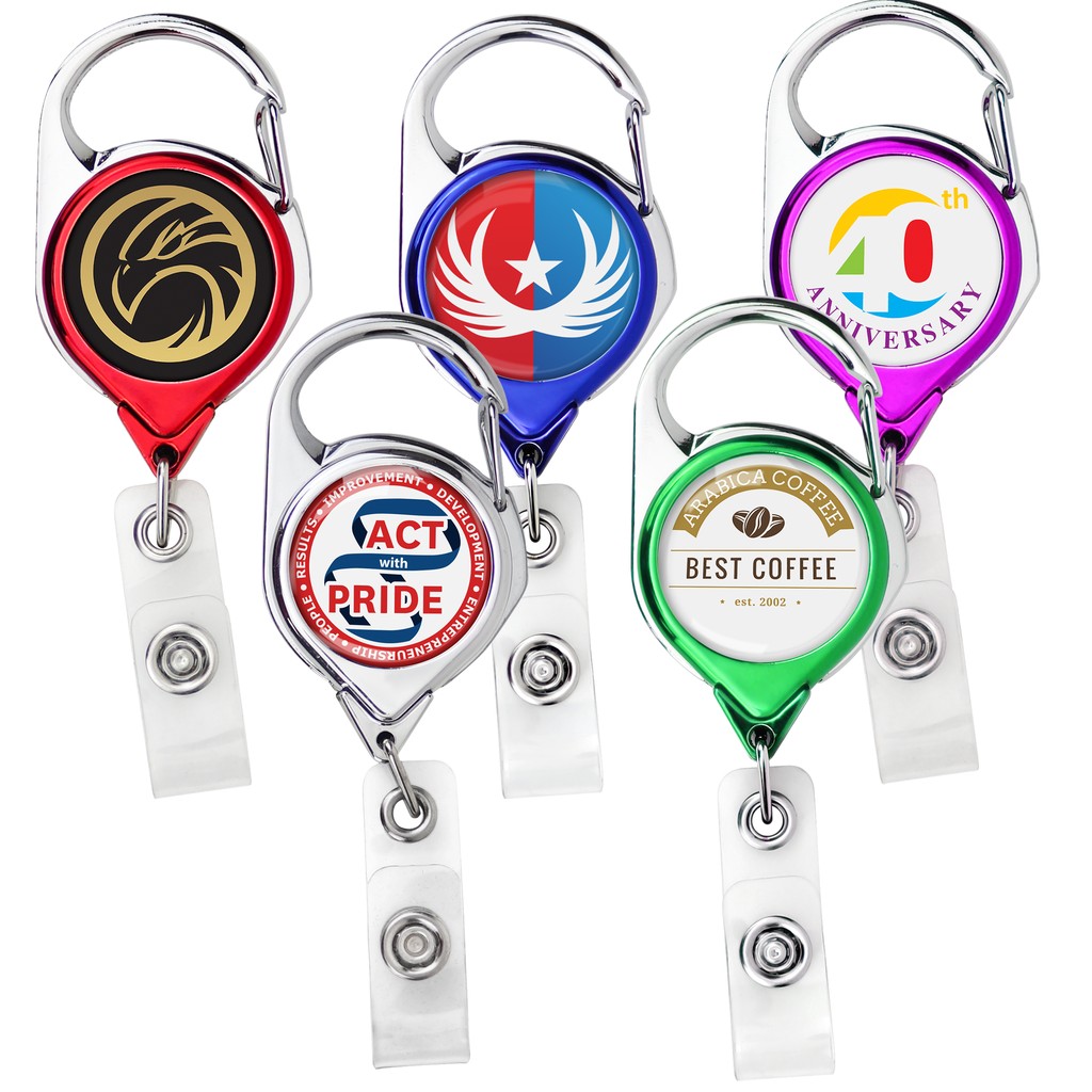 Picture of Metallic Finish Carabiner Retractable Badge Reel w/belt clip
