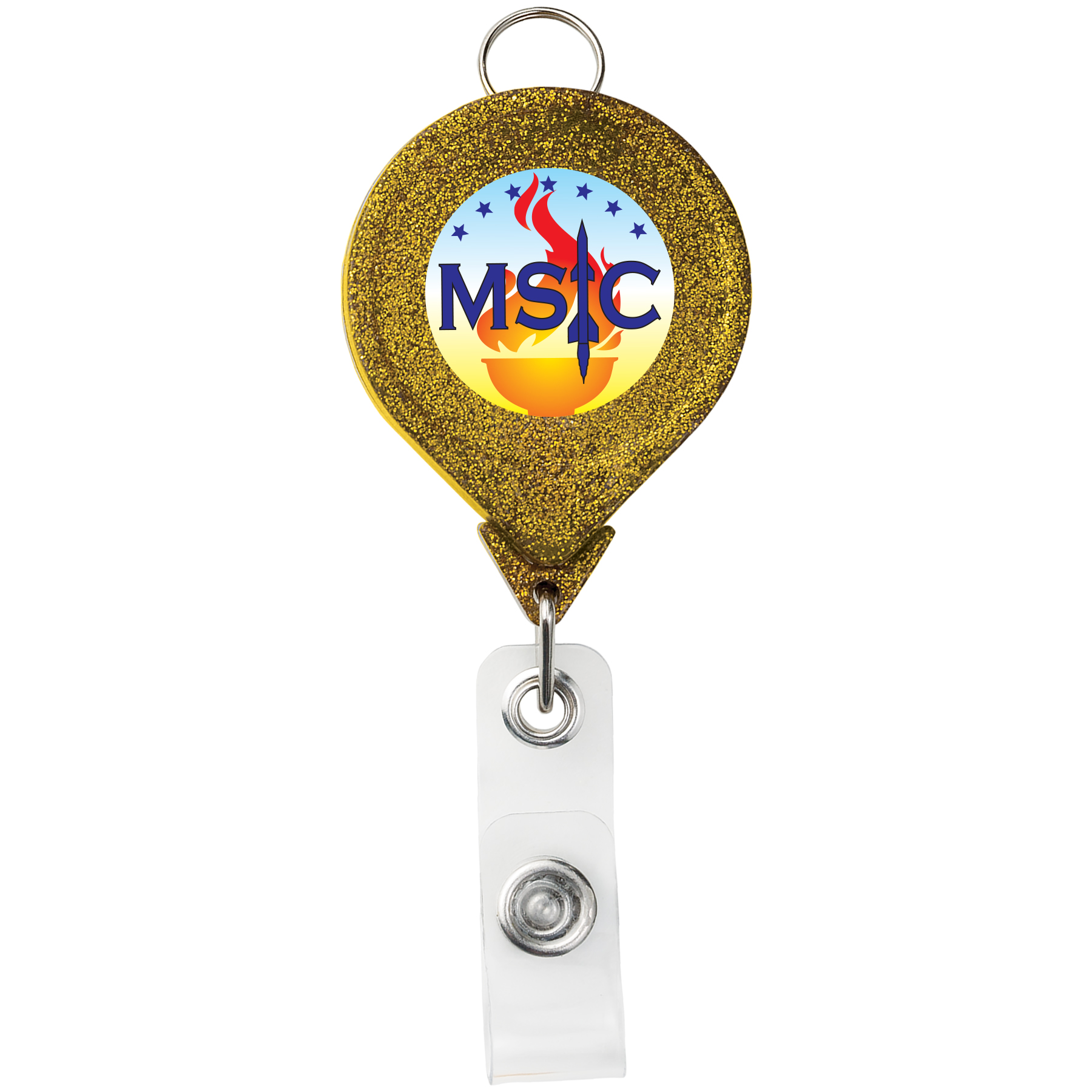 Picture of JUMBO Round Glitter Retractable Badge Reel w/lanyard attachment