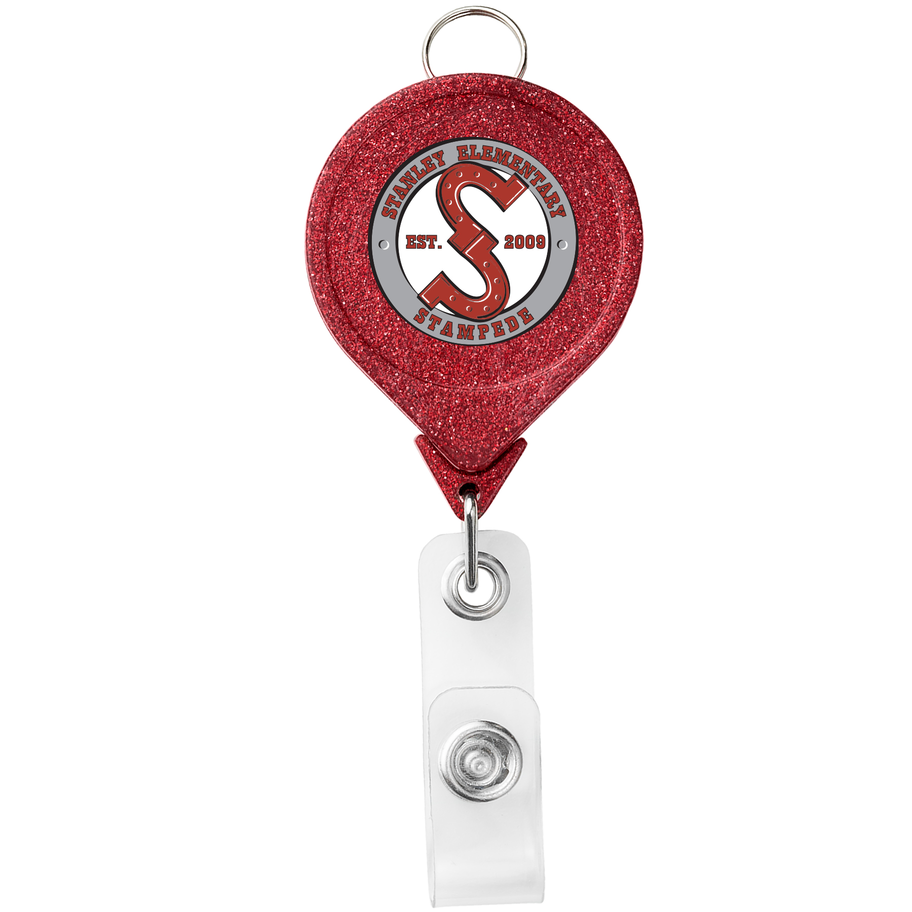 Picture of JUMBO Round Glitter Retractable Badge Reel w/lanyard attachment