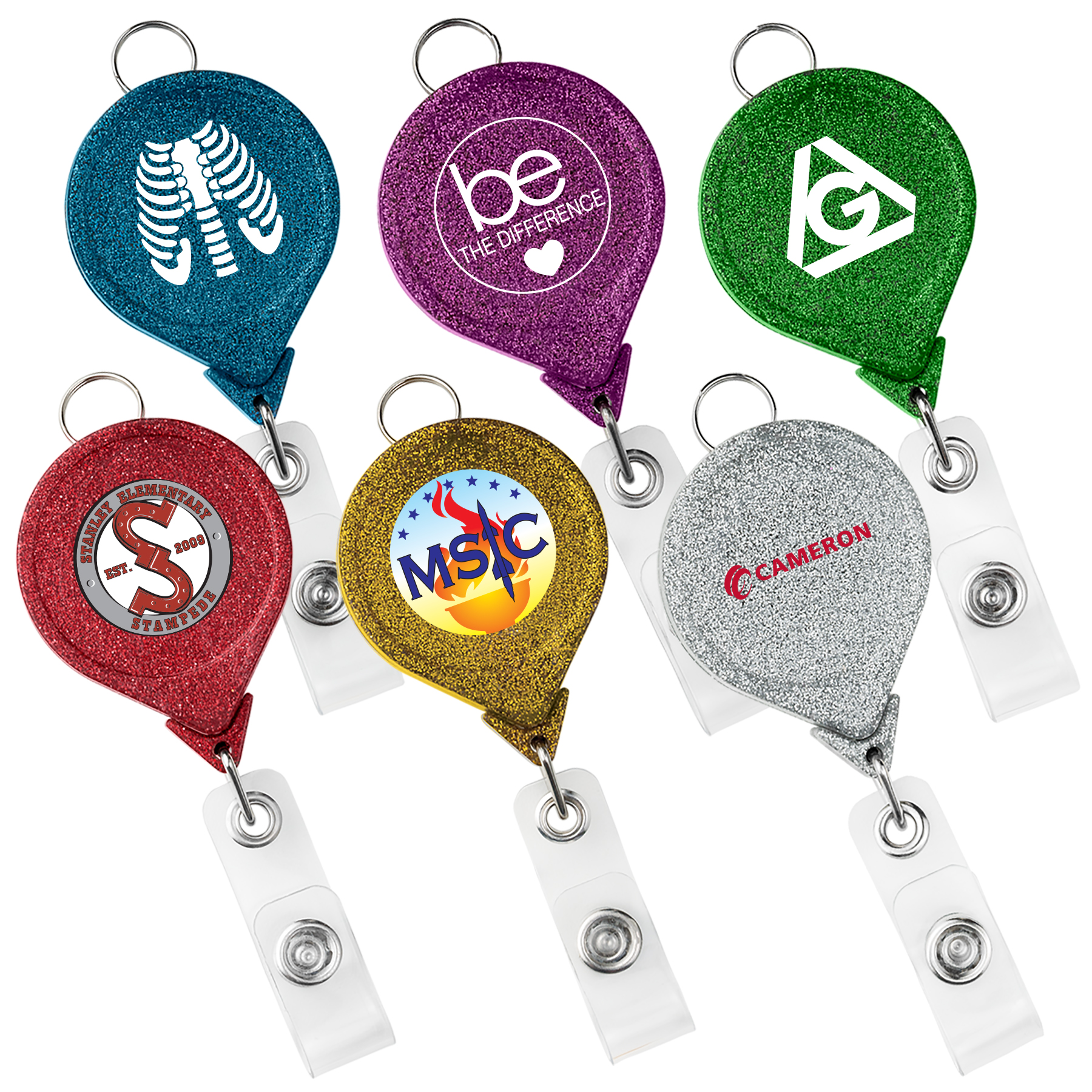Picture of JUMBO Round Glitter Retractable Badge Reel w/lanyard attachment