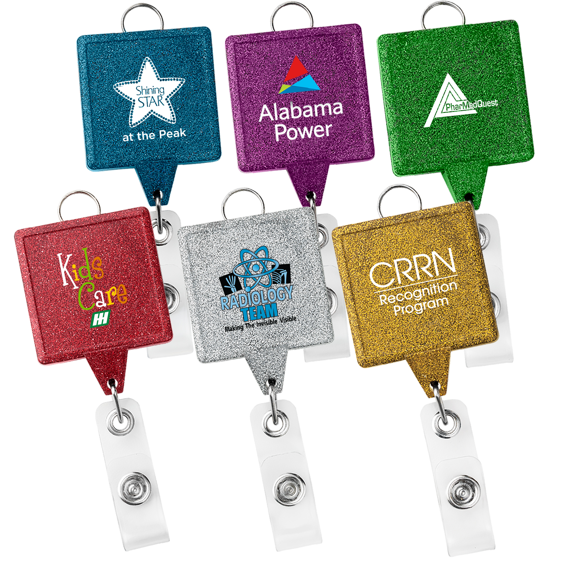 Picture of JUMBO Square Glitter Retractable Badge Reel w/lanyard attachment