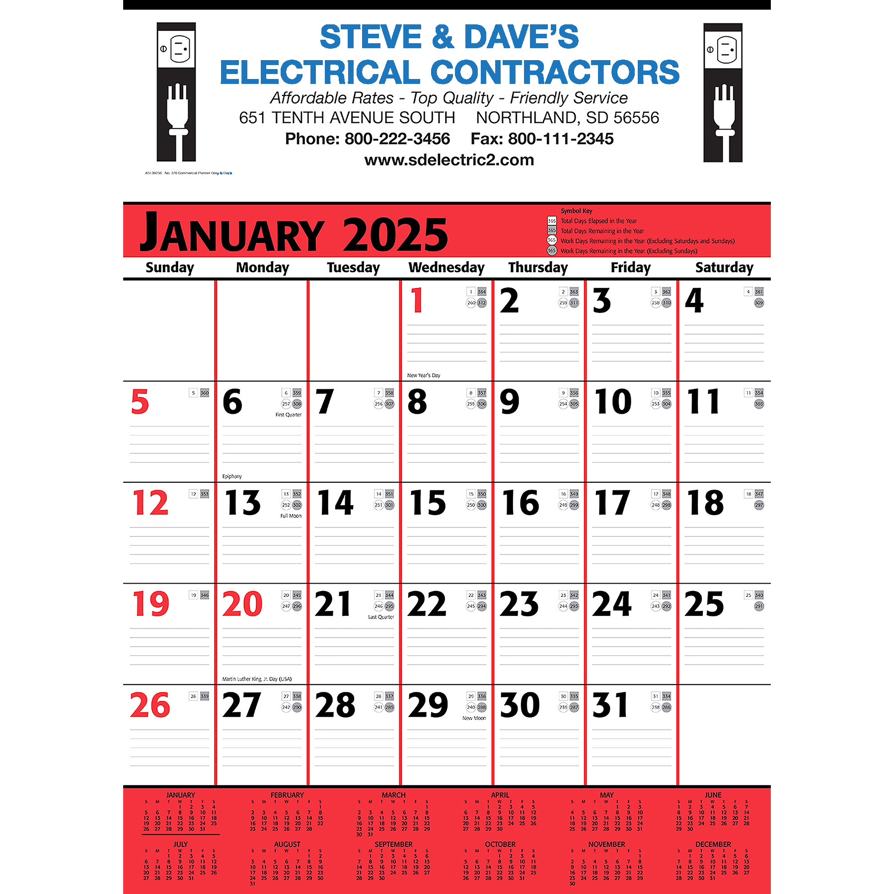 Picture of Commercial Contractor Calendar: Red & Black 2025, 2+ Imprint Colors