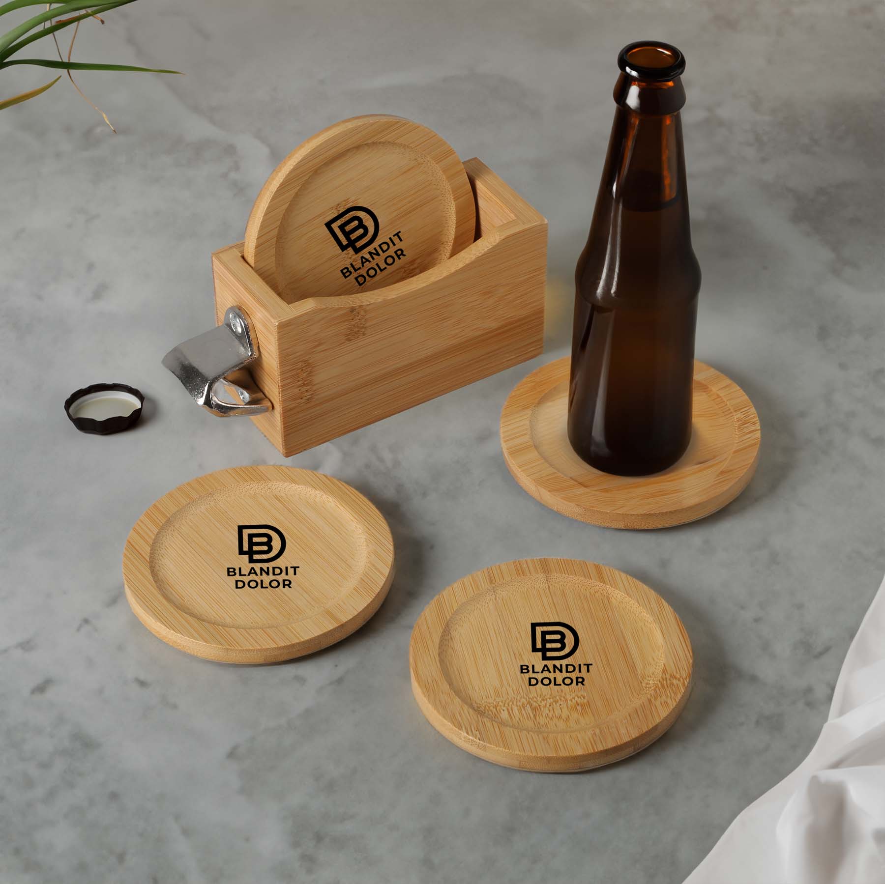 Picture of Bamboo Coaster Set w/ Bottle Opener