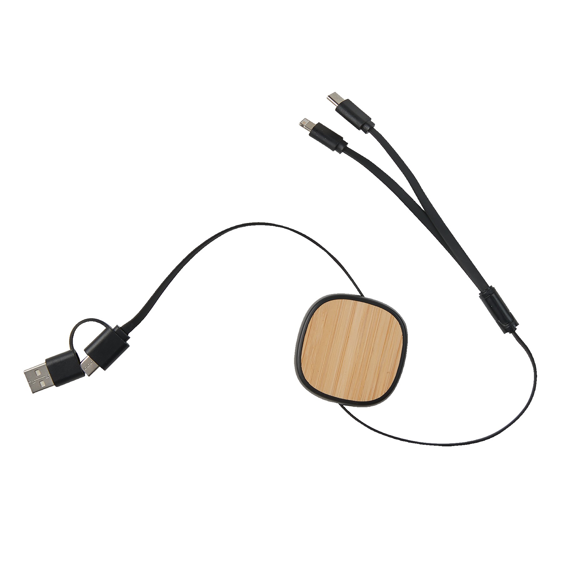 Picture of Dual Input 3-IN-1 Bamboo Retractable Cable