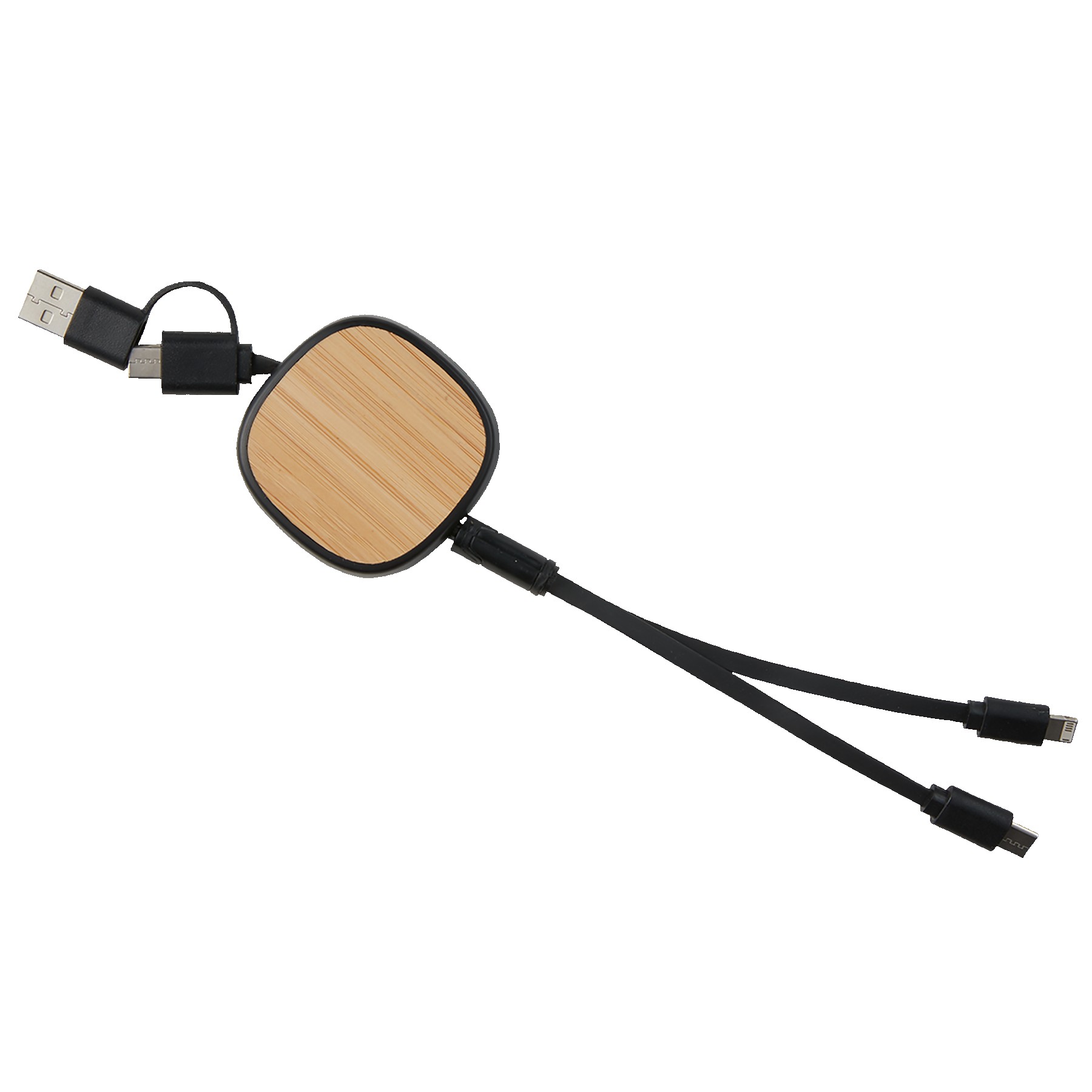 Picture of Dual Input 3-IN-1 Bamboo Retractable Cable