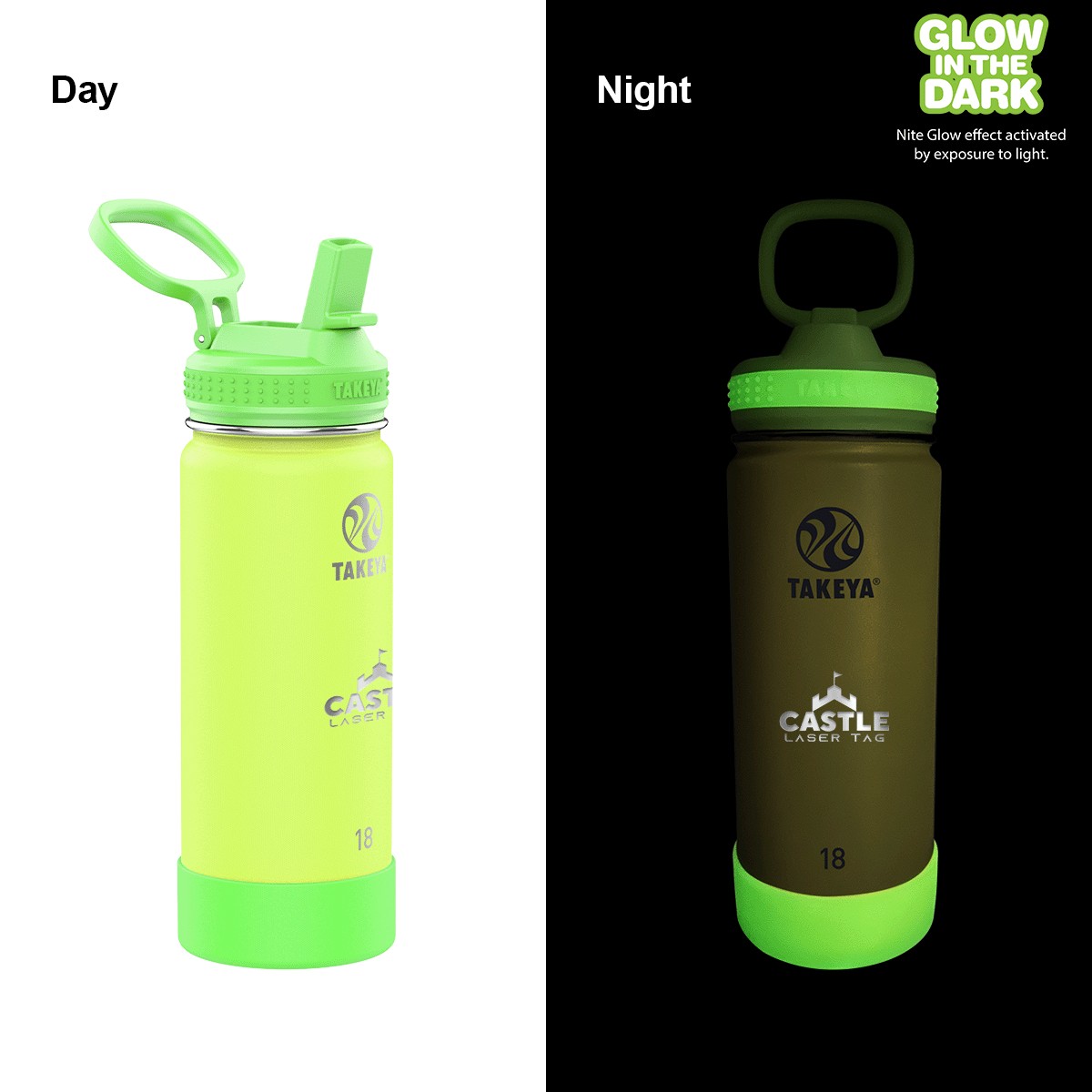Picture of Takeya 18oz. Actives Glow in the Dark Bottle, Laser Standard