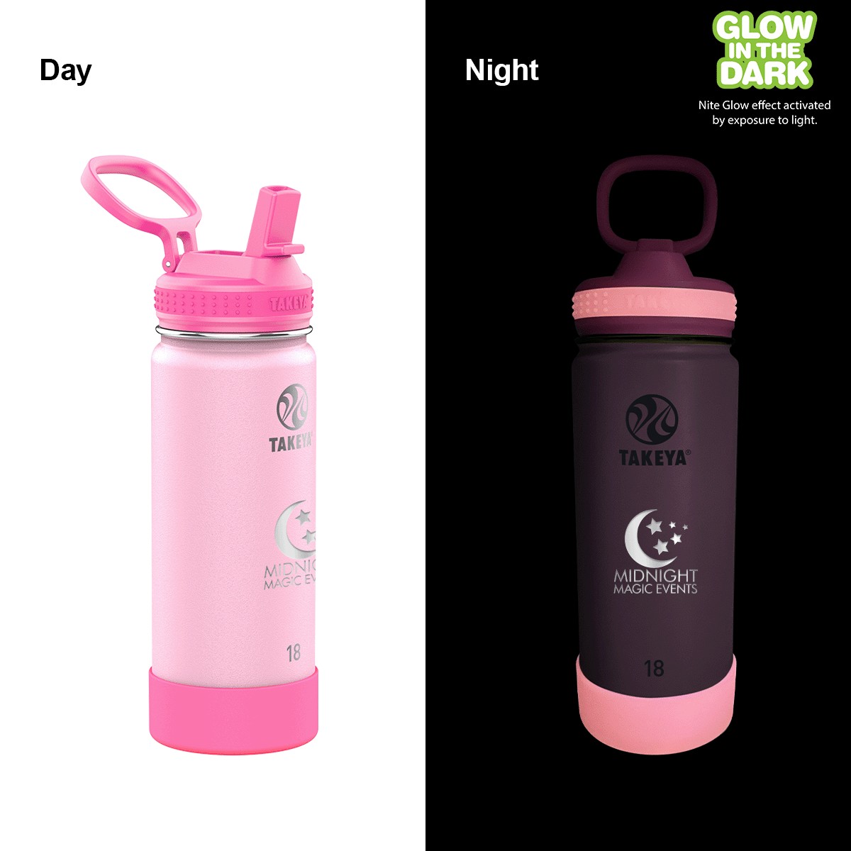 Picture of Takeya 18oz. Actives Glow in the Dark Bottle, Laser Standard