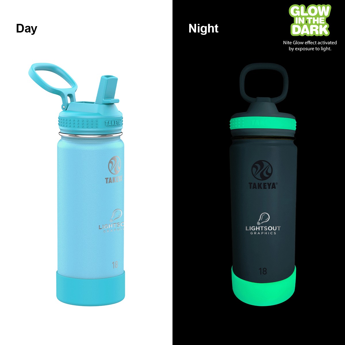 Picture of Takeya 18oz. Actives Glow in the Dark Bottle, Laser Standard