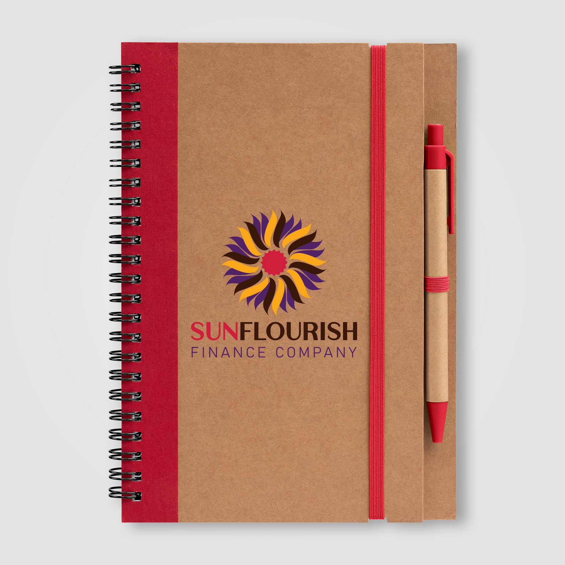 Picture of Kraft Hard Cover Spiral Notebook with Pen