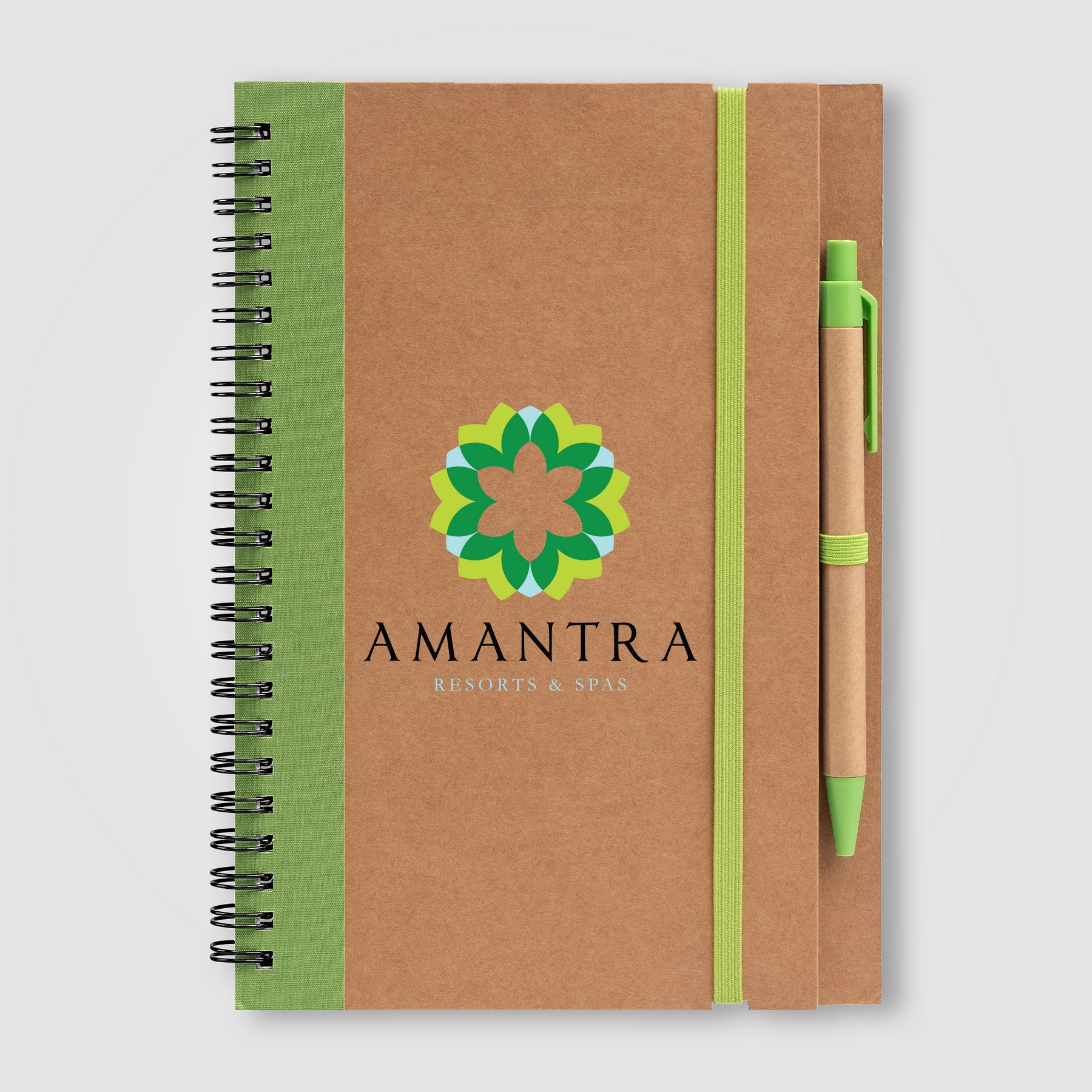 Picture of Kraft Hard Cover Spiral Notebook with Pen