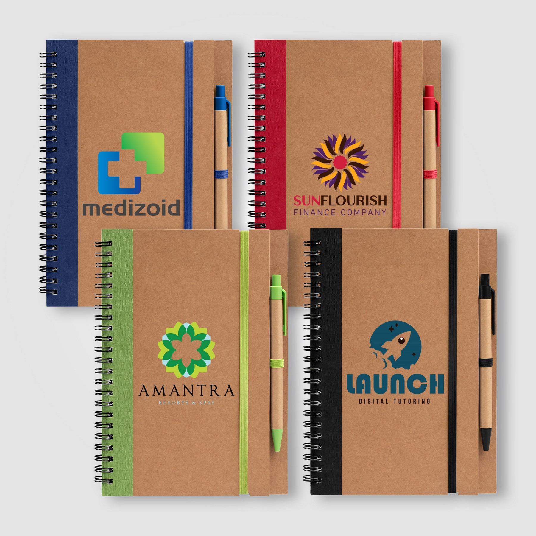 Picture of Kraft Hard Cover Spiral Notebook with Pen