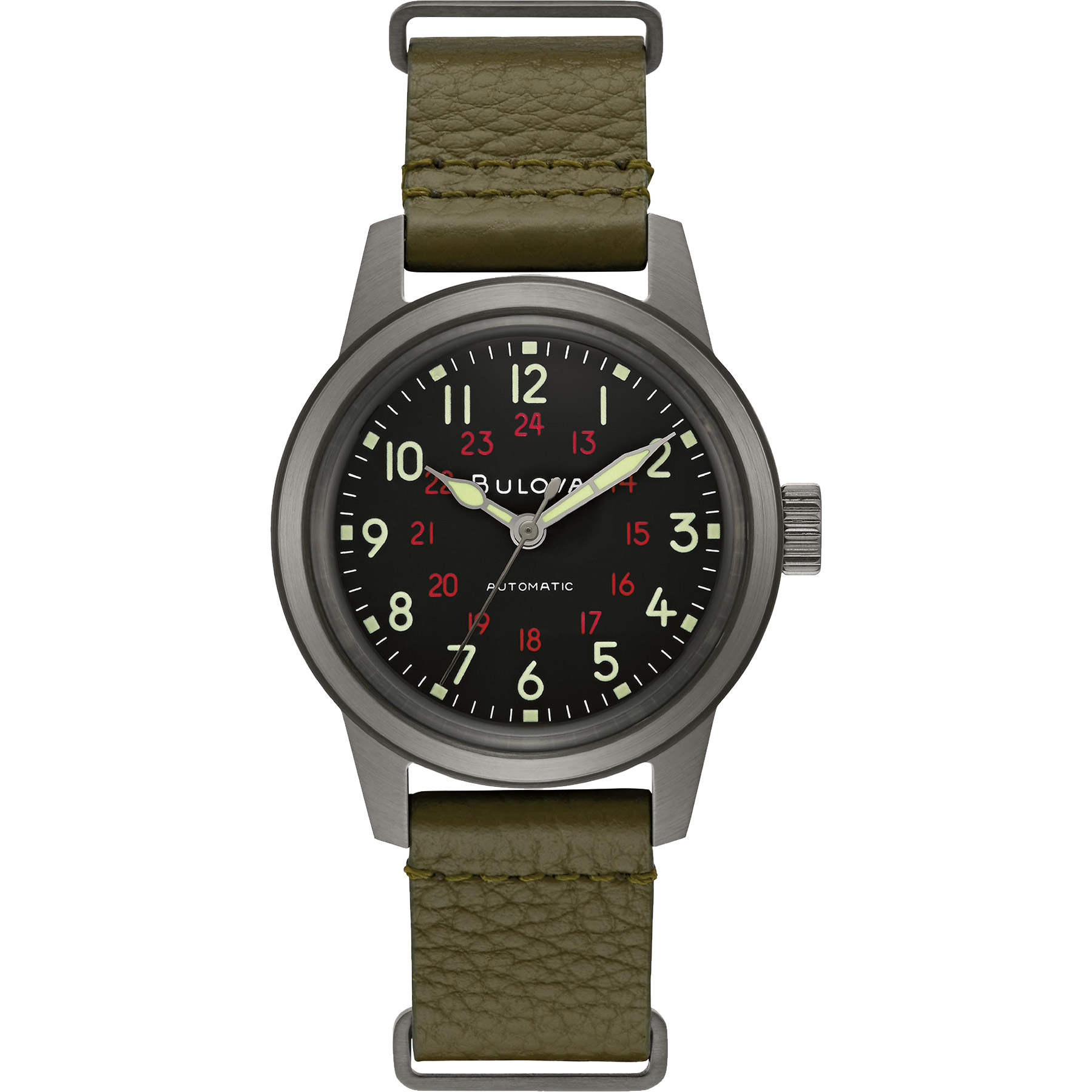 Picture of Bulova Watches Men's Military Green Leather NATO strap - Hack Watch