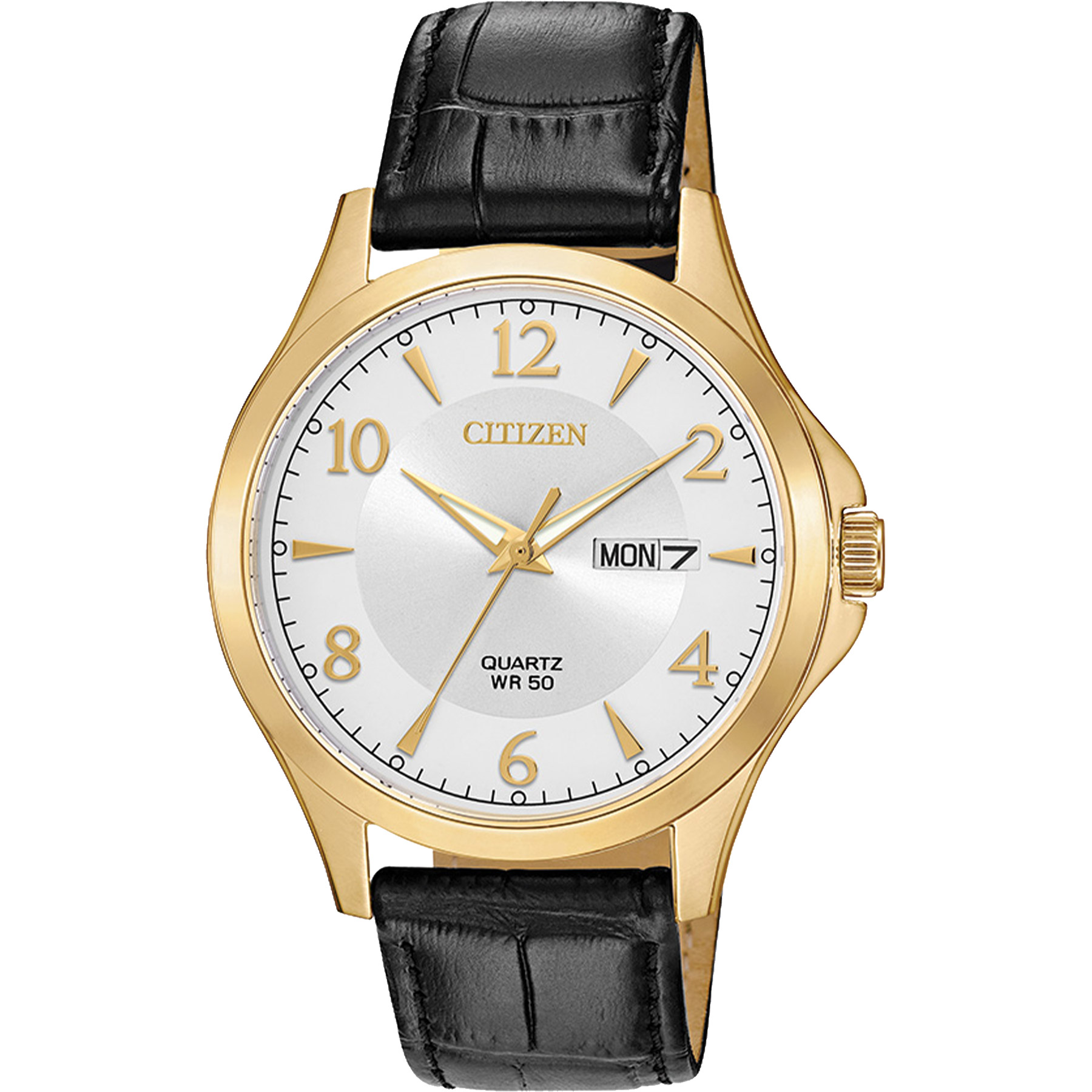 Picture of Citizen® Men's Quartz Watch, Black Leather Strap with Silver Dial