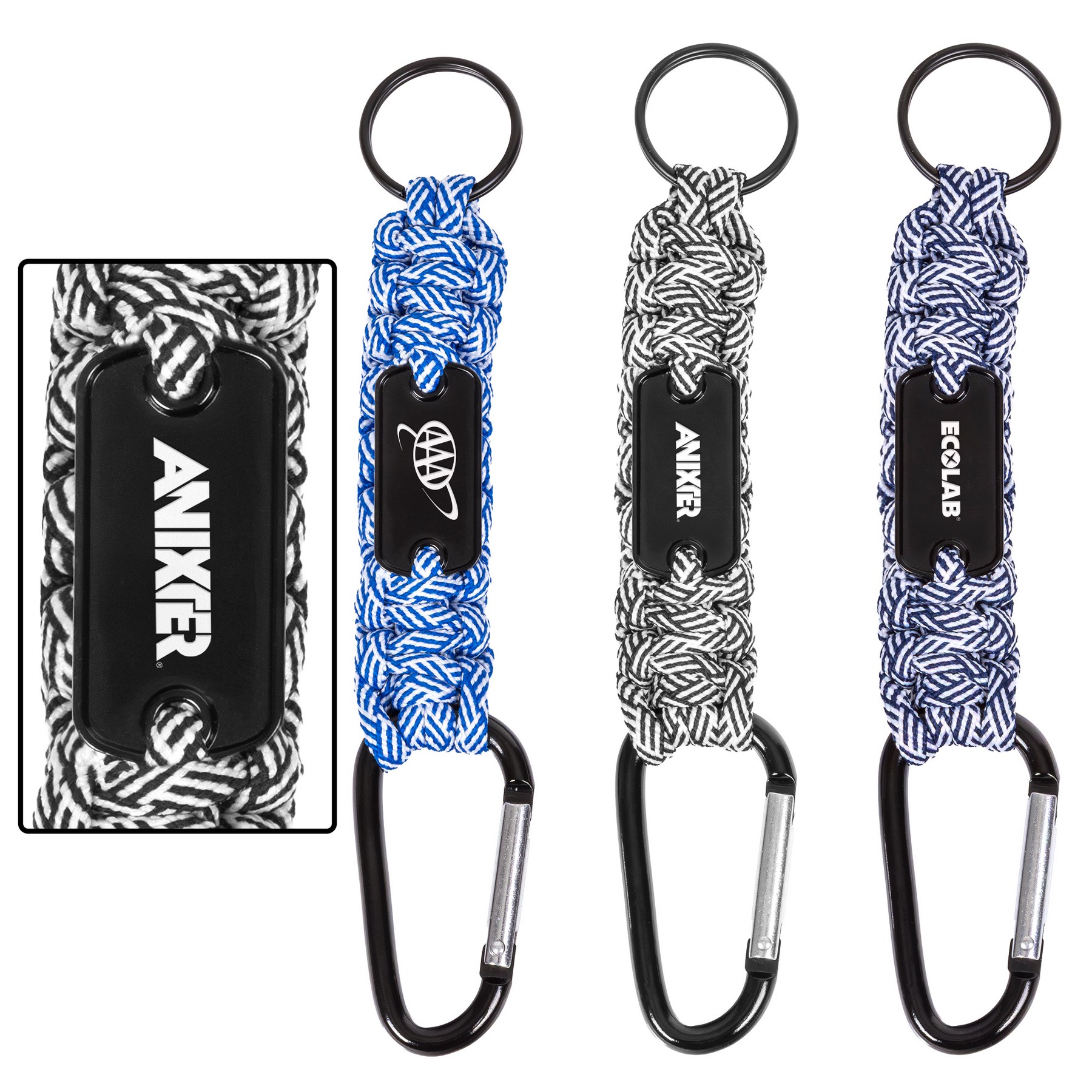Picture of Carabiner Box Knot Braided Key Chain with Keyring and Metal Plate
