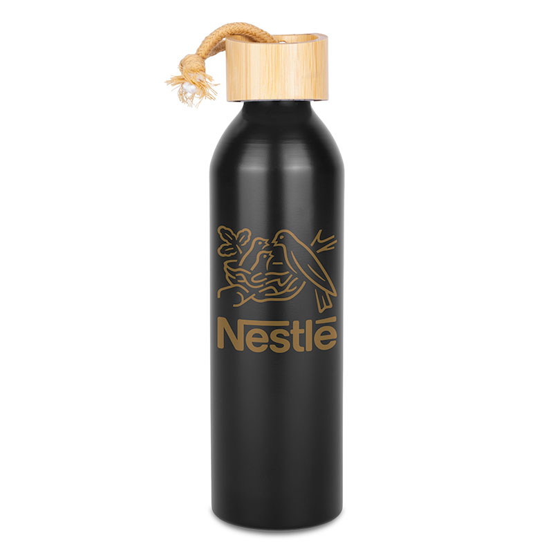 Picture of 22 Oz. Meriden Aluminum Bottle w/Bamboo Lid & Cotton String Loop