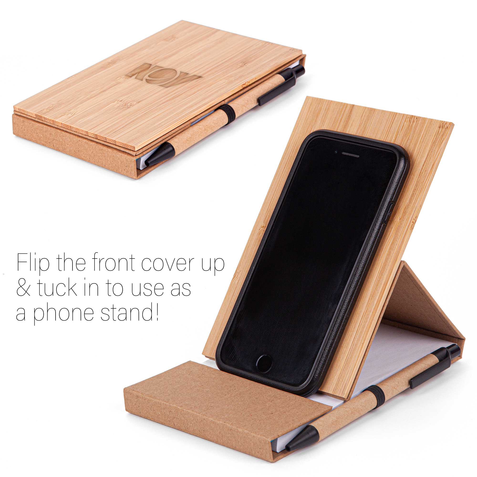 Picture of Bamboo Phone Holder Notepad & Pen Set w/Sticky Notes