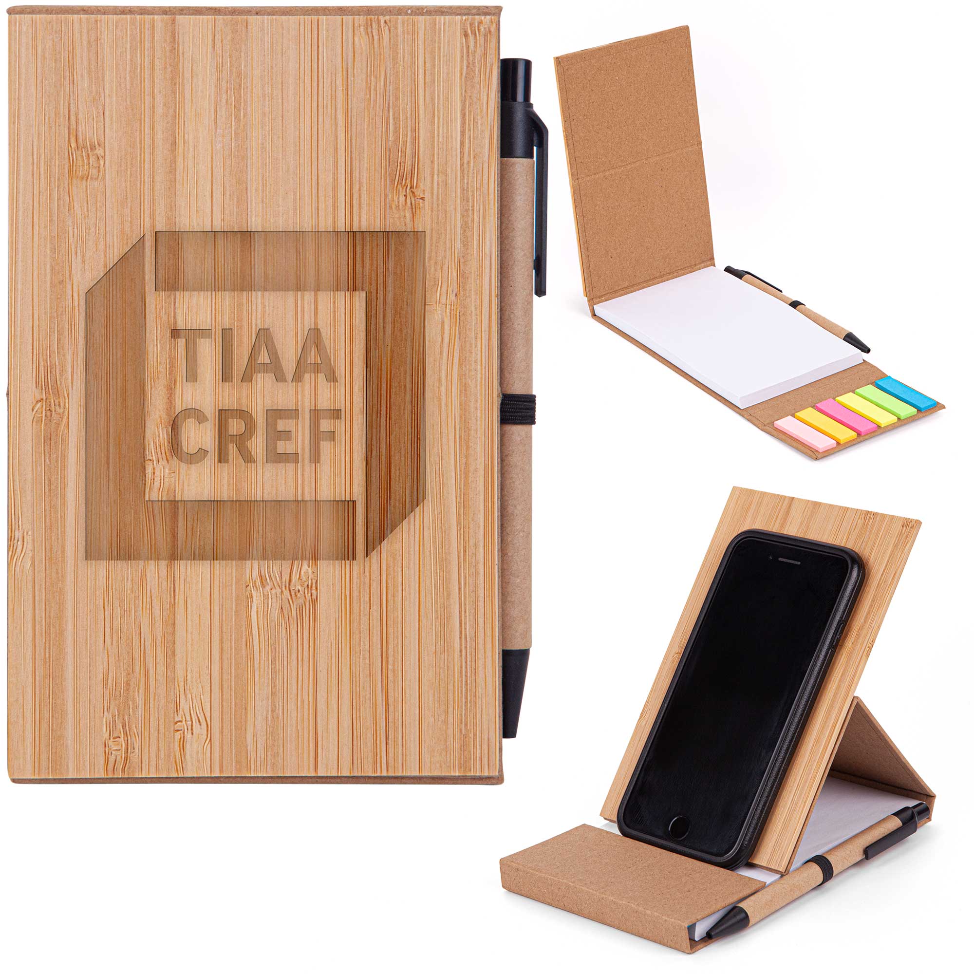 Picture of Bamboo Phone Holder Notepad & Pen Set w/Sticky Notes