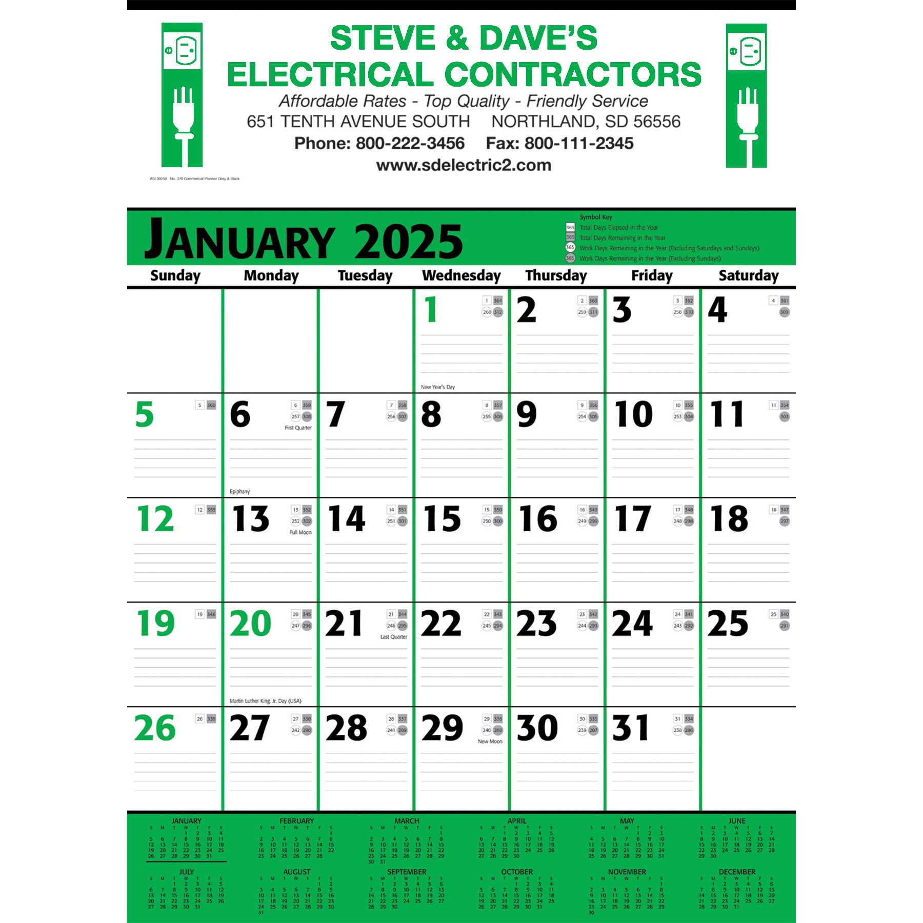 Picture of Commercial Contractor Calendar: Green & Black 2025, 2+ Imprint Colors