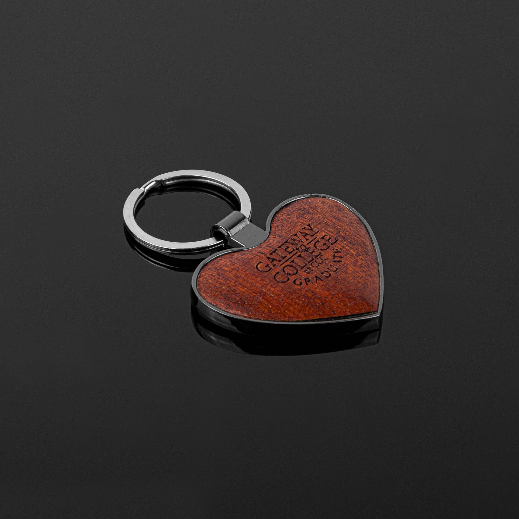 Picture of Heart-Shaped Beveled Wood Gun Metal Key Chain