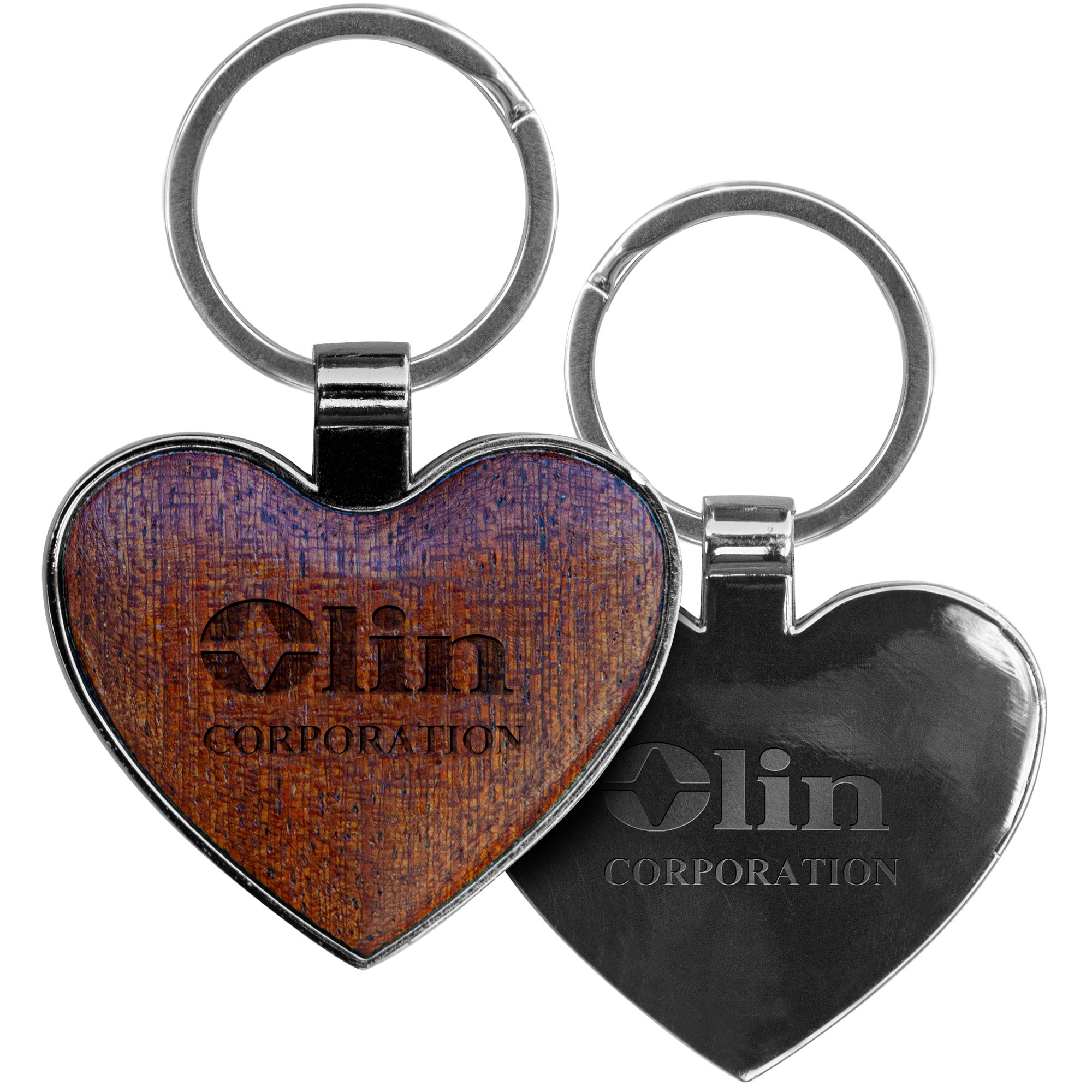 Picture of Heart-Shaped Beveled Wood Gun Metal Key Chain