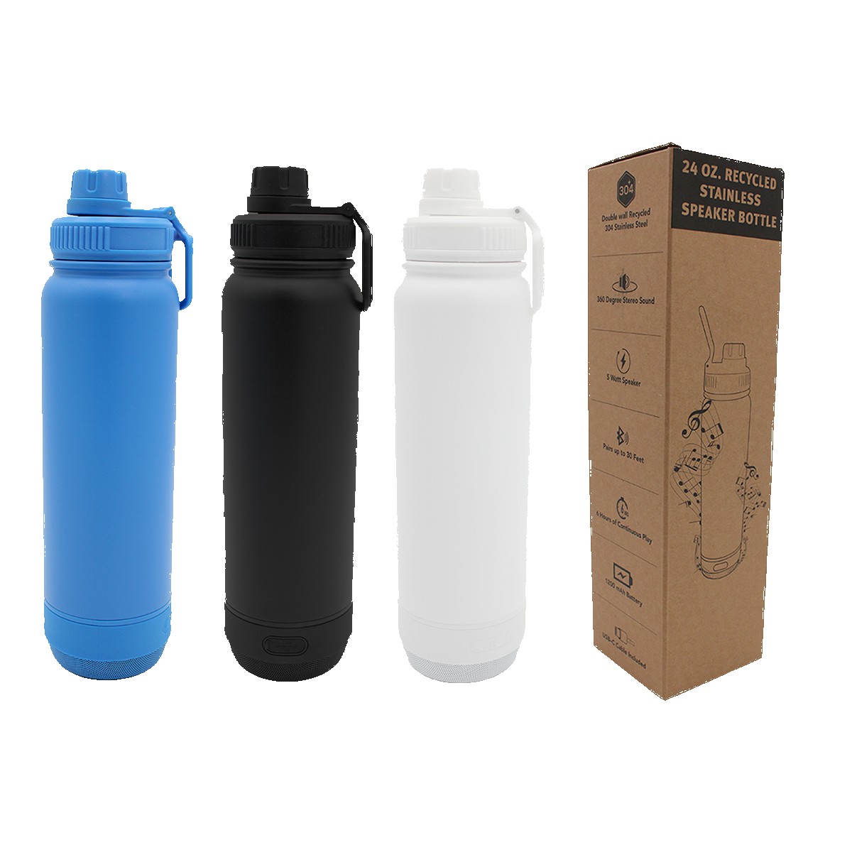Picture of 24 oz. Recycled Stainless Speaker Bottle, Laser Engraved, Premium