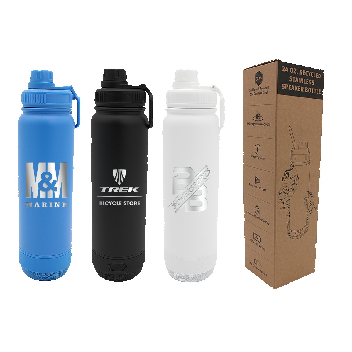 Picture of 24 oz. Recycled Stainless Speaker Bottle, Laser Engraved, Premium