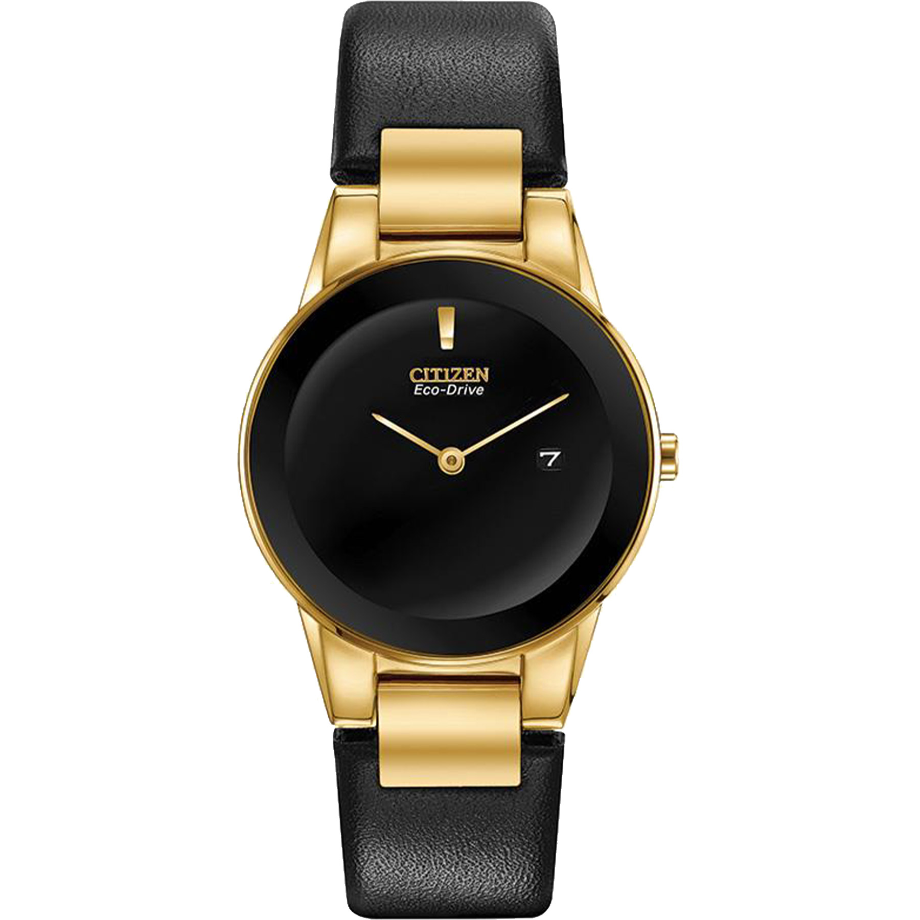 Picture of Citizen® Ladies' Eco-Drive Watch, Gold-Tone with Black Leather Strap