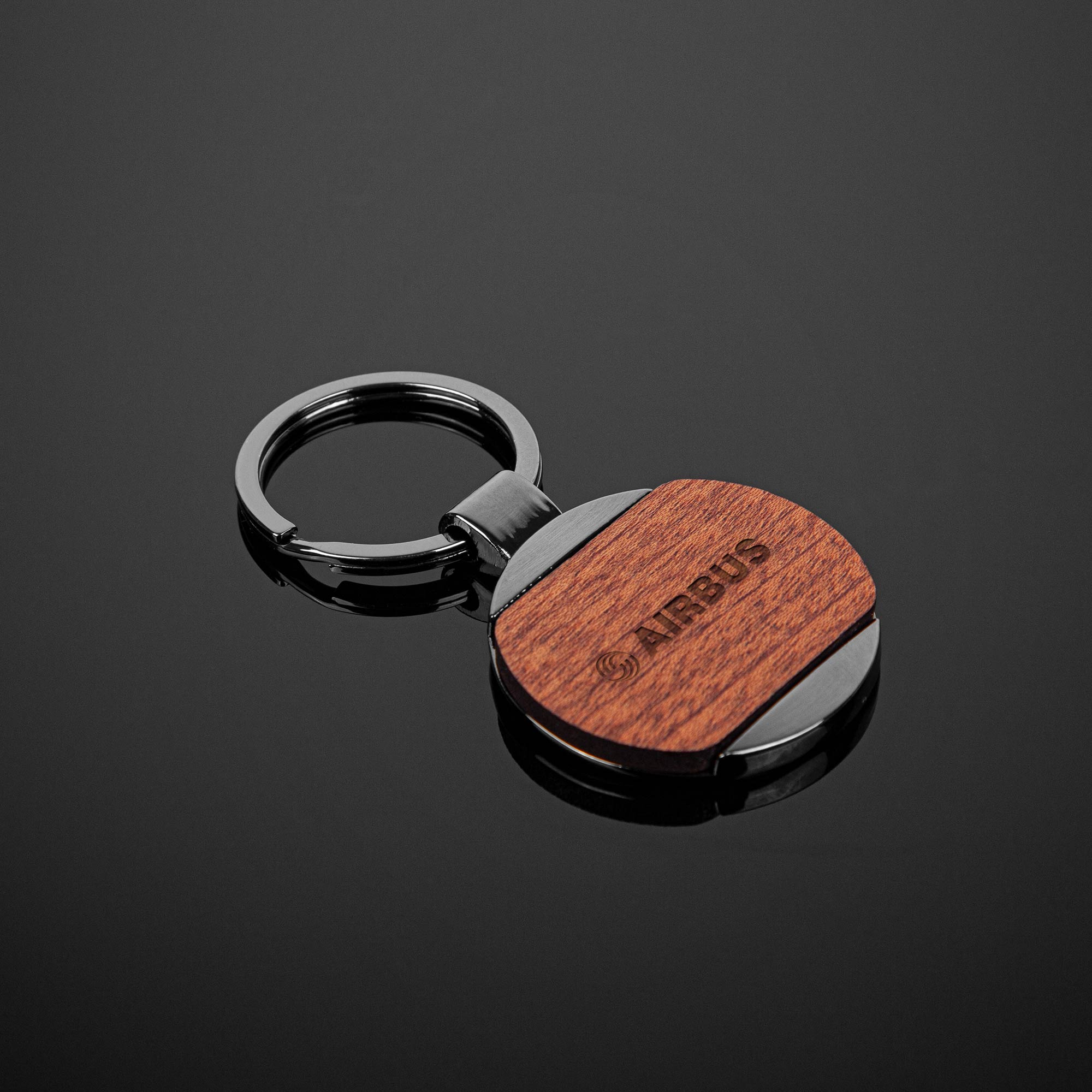 Picture of Newcastle Gun Metal & Wood Round Key Chain