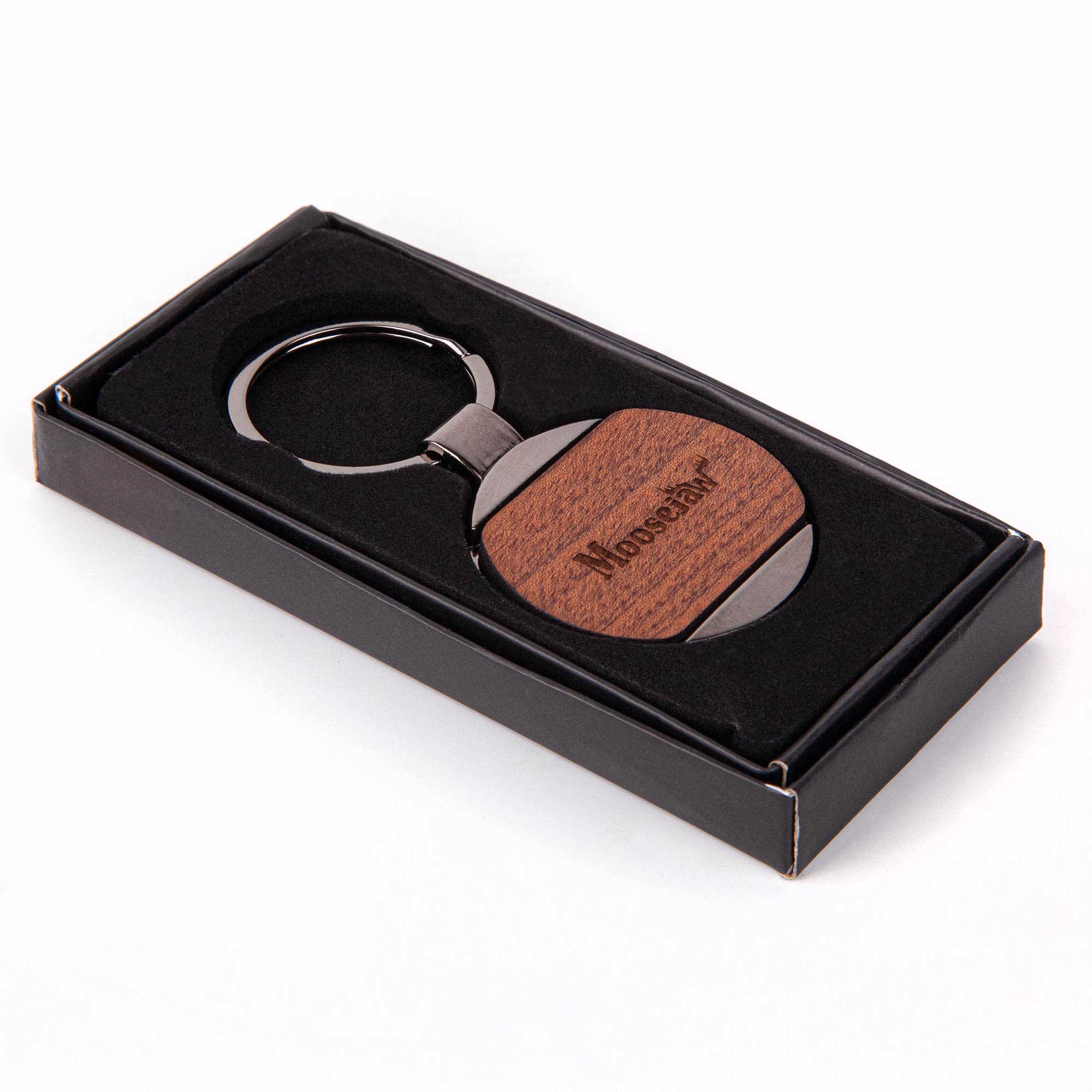 Picture of Newcastle Gun Metal & Wood Round Key Chain