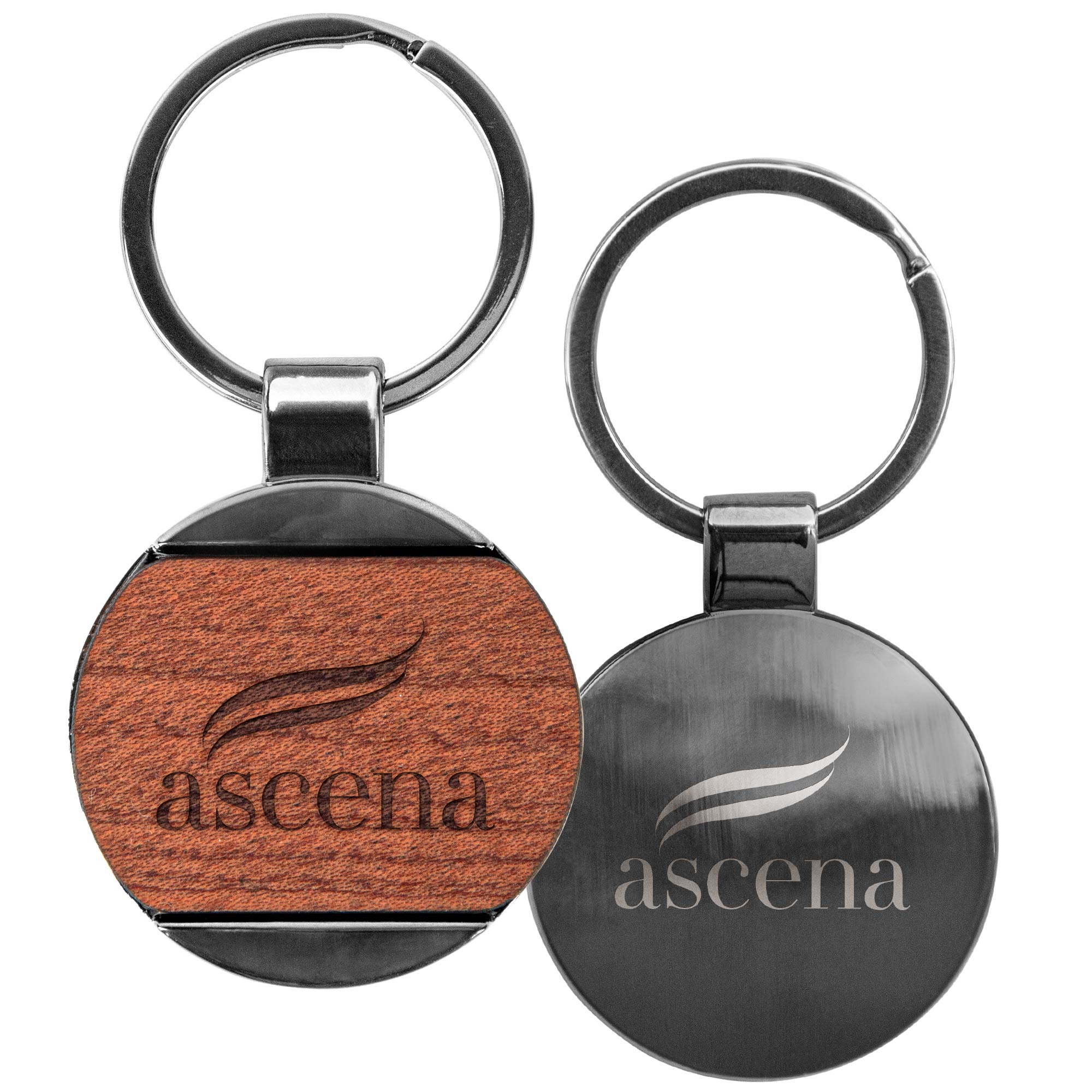 Picture of Newcastle Gun Metal & Wood Round Key Chain
