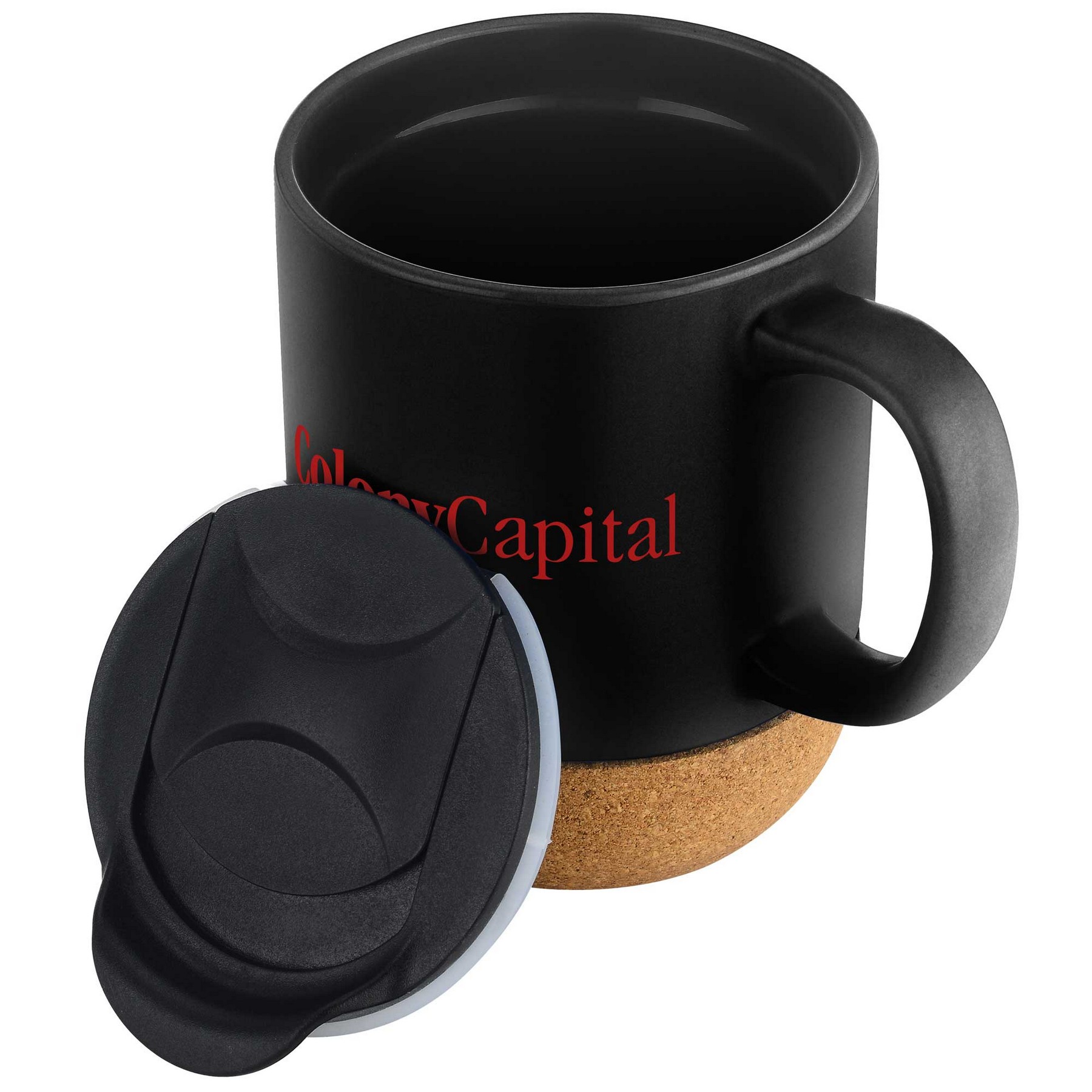 Picture of 12oz. Cork Bottom Ceramic Mug with Plastic Lid