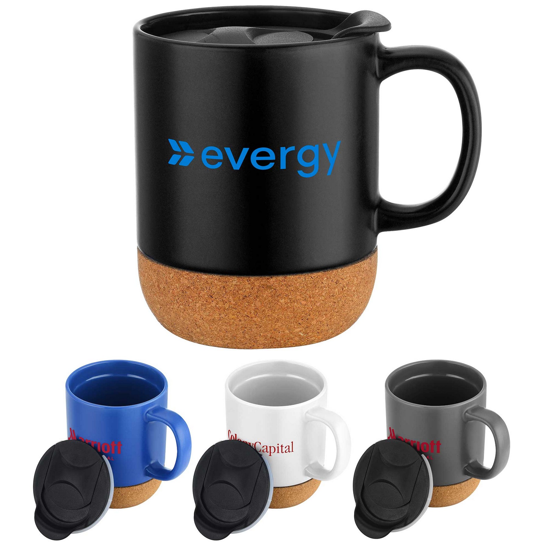 Picture of 12oz. Cork Bottom Ceramic Mug with Plastic Lid