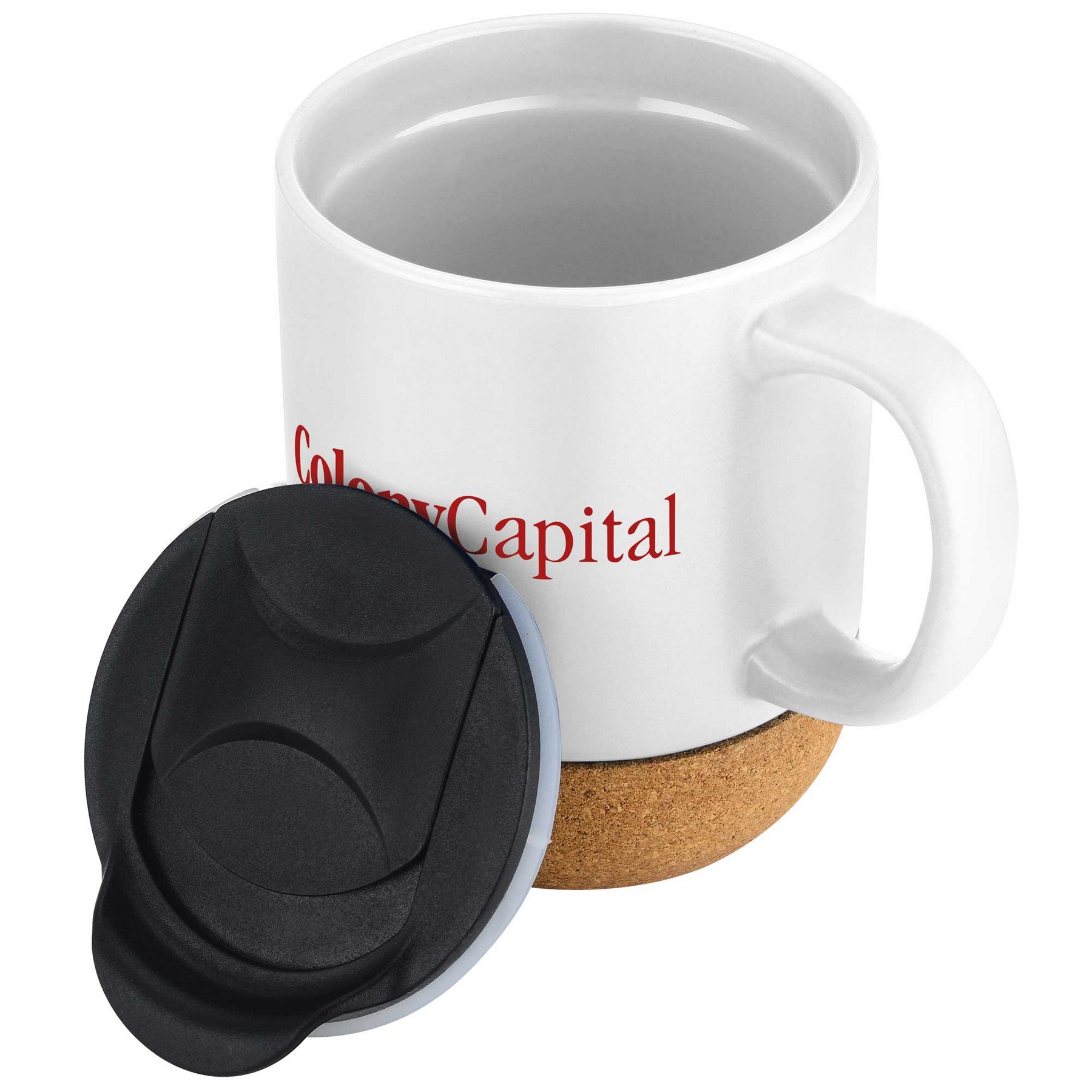 Picture of 12oz. Cork Bottom Ceramic Mug with Plastic Lid