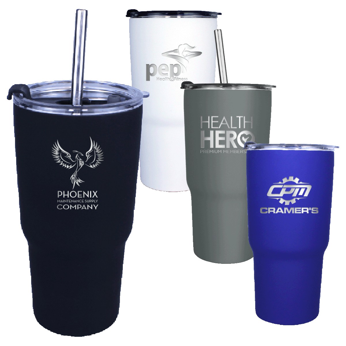 Picture of 20 Oz. Halcyon® Tumbler with Stainless Straw/Flip Top Lid, Laser, Premium