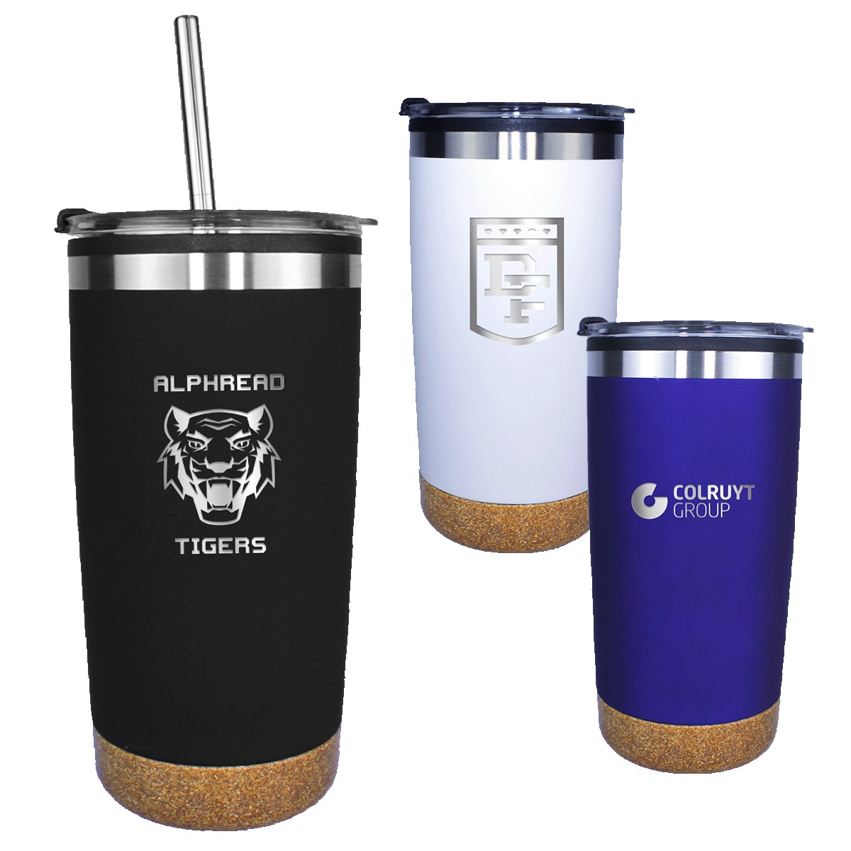 Picture of 20 Oz. Halcyon® Standard Cork Bottom Tumbler w/Stainless Straw & Flip Top Lid (Laser)