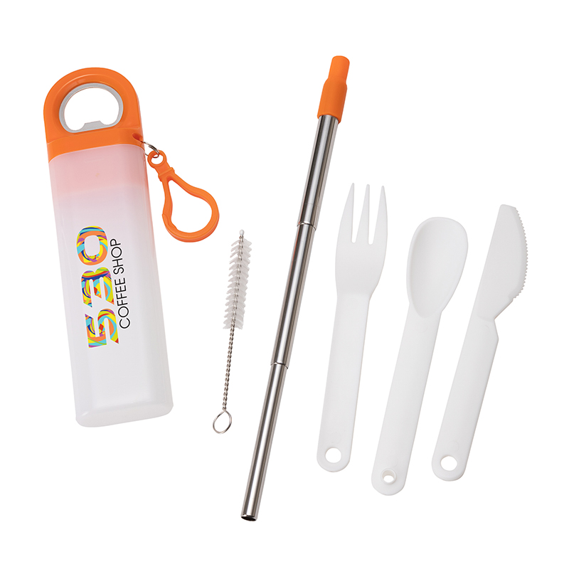 Picture of Griffith 3-in-1 Metal Straw, Cutlery Set & Bottle Opener