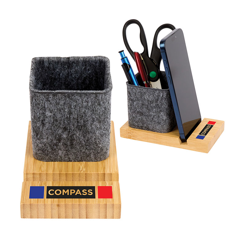 Picture of Renton Recycled Felt and Bamboo Pen/Device/Card Holder